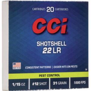 CCI Rimfire Shotshell Ammunition .22 LR 1-15 oz #12 31 gr 1000 fps 20-ct
