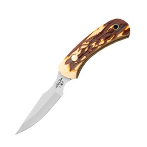 Bear & Son Ergonomic Caper Fixed Knife 2-1-2" Clip Point Blade Stag Delrin with Leather Sheath