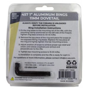 CZ Rings 457 455 1" 11mm Dovetail Aluminum Base Height 0.575"