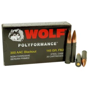 Wolf Polyformance Rifle Ammunition .300 Blackout 145gr FMJ 1985 fps 20-ct
