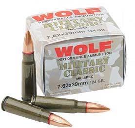 Wolf Military Classic Rifle Ammunition 7.62x39 124 gr FMJ 2330 fps - 20-box