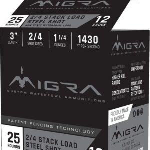 Migra Waterfowl Steel Shot Shotshell 12 ga 3" 1-1-4 oz 1430 fps #2 4 25-ct