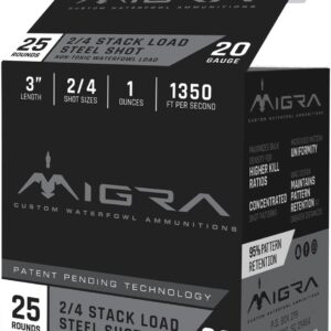 Migra Waterfowl Steel Shot Shotshell 20 ga 3" 1 oz 1350 fps #2 #4 25-ct