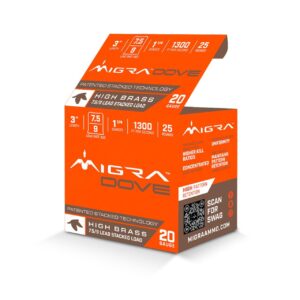 Migra Ultimate Dove Hi-Brass Lead Shotshells 20ga 3" 1-1-4oz  #7.5 & 9 Shot 25-ct