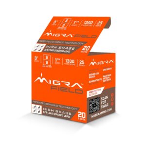 Migra Ultimate Field Hi-Brass Lead Stacked Shotshells 20ga 3" 1-3-8oz 1300 fps #6 & 8 Shot 25-ct