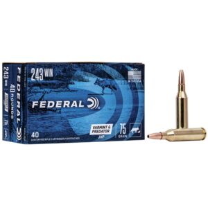 Federal American Eagle Varmint & Predator Rifle Ammunition .243 Win 75 gr JHP 3375 fps 40-ct