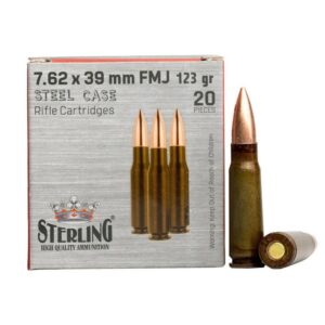 Global Ordnance Sterling Steel Case Rifle Ammunition 7.62x39mm 123 gr FMJ 2362 fps 20-ct