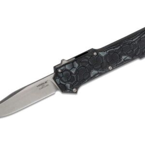 Hogue Compound OTF Automatic: 3.5" Clip Point Blade -Tumbled Finish G-Mascus Black G10 Frame