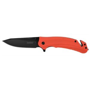 Kershaw Barricade Rescue Folding Knife 3-1-2" Drop Point Blade Orange with Carbide Glassbreaker Tip and Seatbelt Cutter