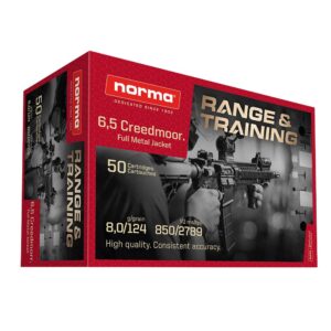 Norma Range & Training Rifle Ammunition 6.5 Creedmoor 124gr FMJ 2789 fps 50-ct