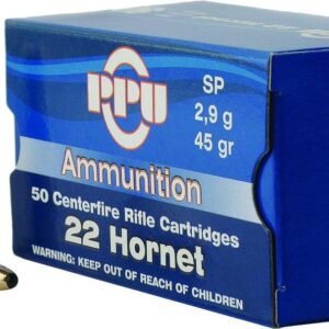 PPU Rifle Ammunition .22 Hornet 45 gr SP 2430 fps 50-ct