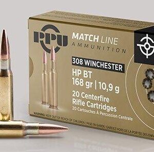 PPU Match Rifle Ammunition .308 Win Match 168 gr HPBT 2610 fps 20-ct