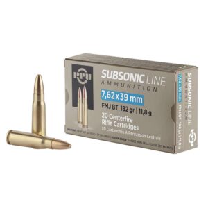 PPU Subsonic Rifle Ammunition 7.62x39mm 182gr FMJ 1033 fps 20-ct