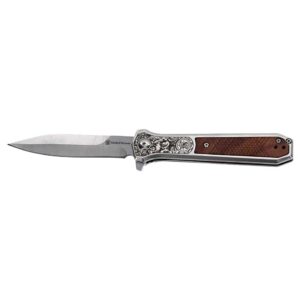 Smith & Wesson KT Unwavered Spring Assist Folding Knife 3-1-5" Dagger Blade Silver with Brown Box