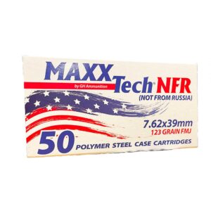 Maxxtech NFR Steel Case Rifle Ammunition 7.62x39mm 123gr FMJ Boxer Primed 2330 fps 50-ct
