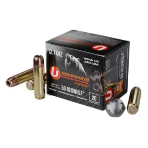 Underwood Hunting & Self Defense Handgun Ammunition 50 Beowulf(12.7x42) 350gr JHP 1775 fps 20-ct