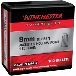 Winchester Handgun Bullets 9mm Luger .355" 115 gr JHP 100-ct