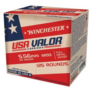 Winchester Lake City Valor Series M193 Rifle Ammunition 5.56mm 55gr FMJ 3180 fps 125-ct
