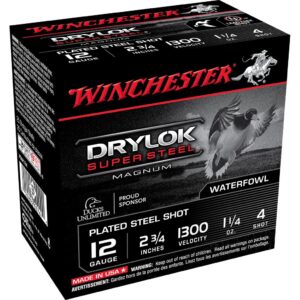 Winchester Super-X Drylok Super Steel Shotshells 12ga 2-3-4" 1-1-4oz 1300 fps #4 25-ct