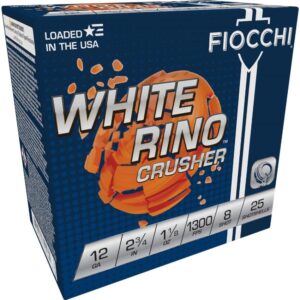 Fiocchi White Rino Crusher Shotshells 12 ga  2-3-4" 1-1-8oz 1300 fps #8 25-ct