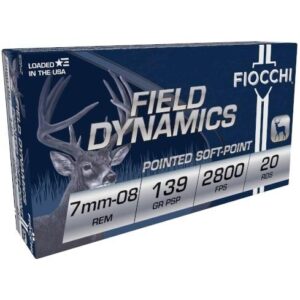 Fiocchi Field Dynamics Rifle Ammunition 7mm-08 Rem 139 gr PSP 2800 fps 20-ct