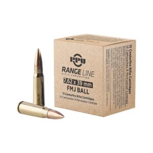 PPU Rangeline Ammunition 7.62x39 123gr FMJ 2350 fps 15-ct